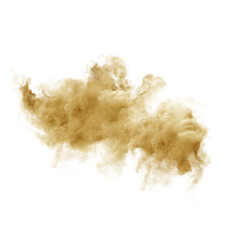 Golden brown smoke cloud floating on a white background, creating a soft, earthy, and abstract visual effect ideal for backgrounds, creative projects, digital art, or modern design inspiration

