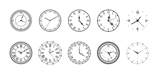 Wall clock. Vintage clock face. Watch face isolated dial with roman numerals.