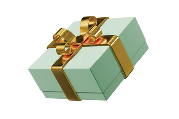 3d mint gift box icon. reward bonus concept. Minimal cartoon present package ribbon bow for ecommerce banner hero ads. isolated on white background. 3d render.