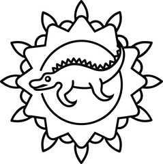 tribal crocodile mandala coloring art illustration on transparent background