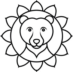 tribal bear spirit mandala coloring illustration on transparent background