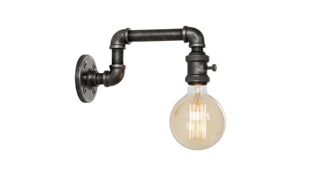 Industrial pipe wall lamp isolated on transparent background, a unique and stylish lighting fixture, adding a touch of vintage charm to any interior space