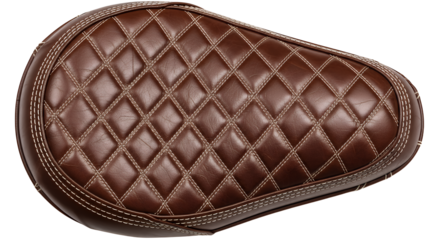 Brown leather motorcycle seat isolated on transparent background, a vintageinspired accessory for custom bikes, providing both comfort and a touch of classic style