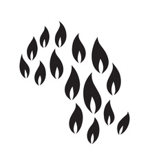 Black flame icons arranged in a scattered pattern on a white background fire symbol