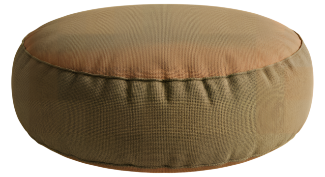 Comfortable round pouf isolated on transparent background, perfect for adding a touch of bohemian style to any living space, offering a cozy and versatile seating option