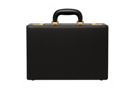 Black leather briefcase representing business and professionalism