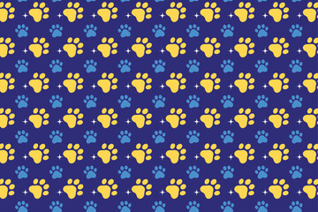 Cute Pet Paw Print Pattern Background with Yellow and Blue Animal Footprints Vector
