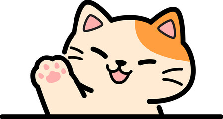 Cute hand drawn cartoon orange cat waving paw illustration