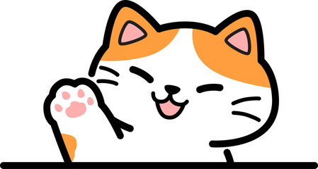 Cute hand drawn cartoon orange cat waving paw illustration