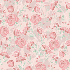 Soft Pink Roses and Flowers Seamless Pattern