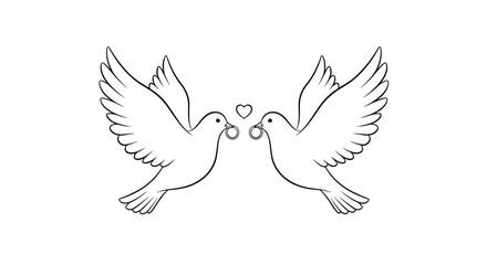 Fototapeta premium Two doves with hearts flying towards each other.