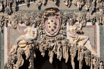 Wall detail over entrance of the Buontalenti Grotto, Boboli Gardens, Florence, Tuscany, Italy