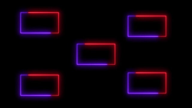 rectangle frame icon animation glowing neon pink and blue color bordar frame display box round shape retro screen photo frame rotation seamless footage line movement on black background
