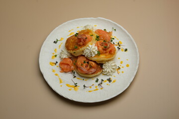 Enjoy our gourmet pancakes, elegantly topped with delightful toppings and