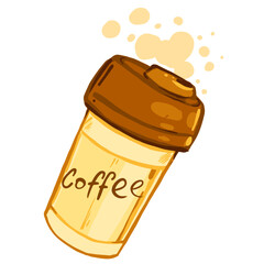 Vector illustration of a takeaway coffee cup with foam. Hand drawn hot drink isolated on white background.