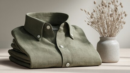 Sage green linen button-up shirt flat lay mockup