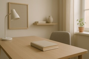 spotless workspace with plants and lighting, tidy desk setup featuring lighting and greenery accents