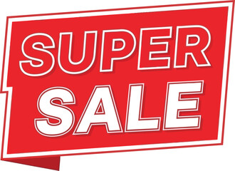 Bright red super sale sign emphasizing discounts and special offers for shoppers flat design vector illustration isolated on transparent background