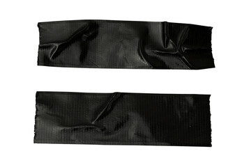 Set of different black sticky tapes isolated on a white background, black paper adhesive tape strips of various sizes on a transparent background.