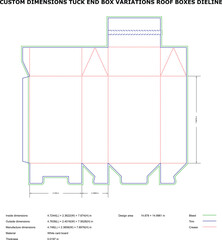 Roof Box Tuck End Dieline ,Custom Packaging Template with Fold, Trim, and Crease Guides