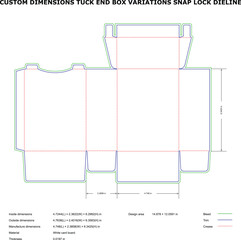 Snap Lock Box Dieline ,Custom Tuck End Packaging Template with Fold, Trim, and Crease Lines