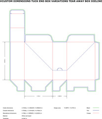 Tear Away Box Dieline ,Custom Tuck End Packaging Template with Fold, Trim, and Crease Lines