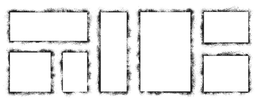 Grunge graffiti stencil frames, rectangles and squares spray paint borders, graffiti spraypaint, splatter ink shapes, airbrushing banners