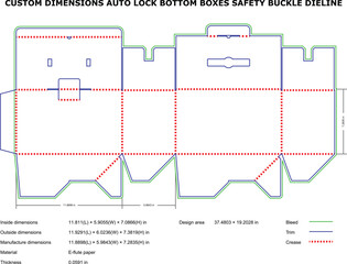 Auto Lock Bottom Box Dieline with Safety Buckle — Custom Packaging Template for E-Flute Paper