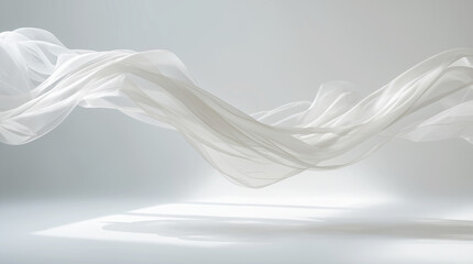 flowing light white fabric. flying curtain. Minimalistic background