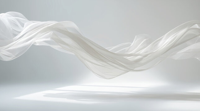 flowing light white fabric. flying curtain. Minimalistic background
