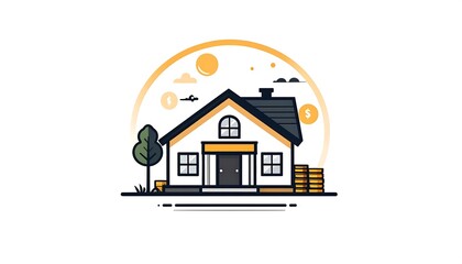 Simple house graphic with sun and money