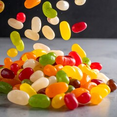 Close-up shot of assorted colorful jelly beans in motion