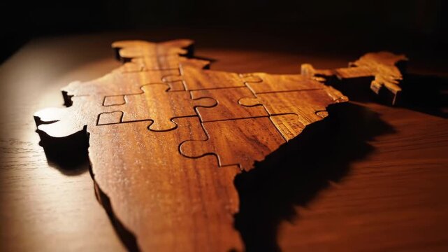 Wooden Jigsaw Puzzle Forming the Map of India.