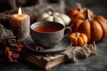 Rustic autumn elegance: a symphony of colors and cozy comfort. Glamour photo. Festive autumn arrangement: embrace the warmth of the season. Fashion beauty. Visual identity.