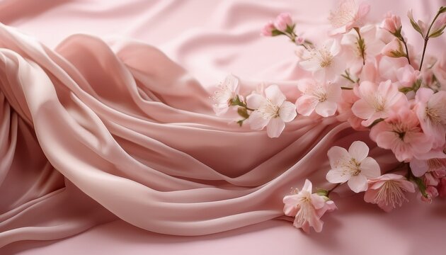 soft flowing fabric draped elegantly with delicate floral accents creating serene atmosphere