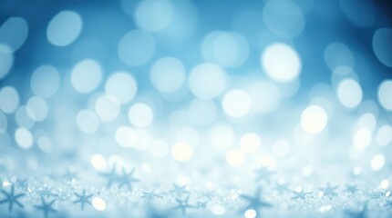 Serene and dreamy, a light blue backdrop is adorned with soft, luminous orbs creating a bokeh effect.