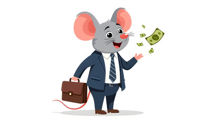 cartoon illustration of a mouse carrying money and a business bag