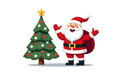 ilustration santa claus with christmas tree