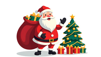 Ilustration for Christmas and New Year. Santa Claus. Bag with gifts.