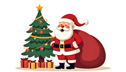 Ilustration for Christmas and New Year. Santa Claus. Bag with gifts.