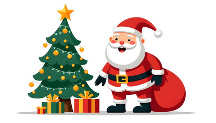 Ilustration for Christmas and New Year. Santa Claus. Bag with gifts.