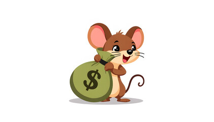 cartoon illustration of a mouse carrying a bag of money