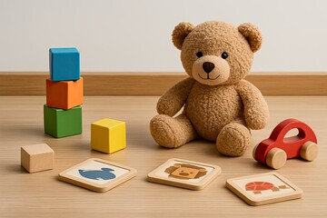 educational activity combining puzzles and stacking blocks to enhance language and motor development