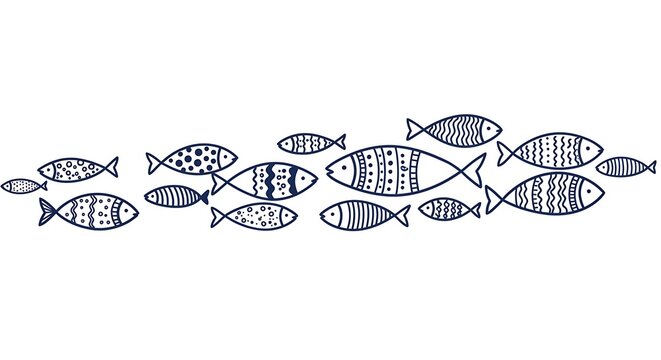 Group of decorative fish silhouette wall art isolated on white background