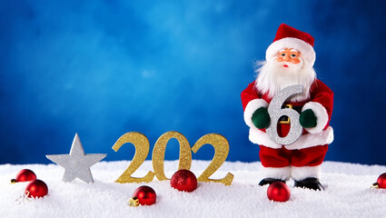 Santa holding number six with festive decorations claus christmas