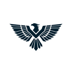 Fototapeta premium Stylized Geometric Eagle or Phoenix Logo Design. Modern Powerful Bird Emblem with Spread Wings, Vector Icon for Freedom and Strength.