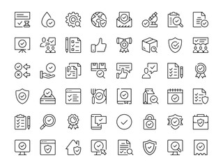Quality control icon set. Vector line icons collection. Outline symbols. Modern design