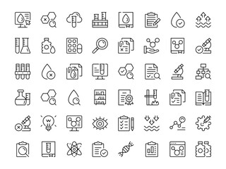 Chemistry icon set. Vector line icons collection. Outline symbols. Modern design