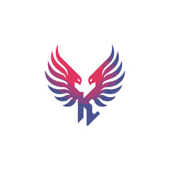 Obraz premium Dynamic modern abstract logo design featuring two stylized birds with spread wings, in a vibrant red-to-purple gradient