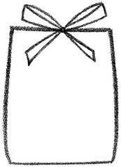 Chalk or crayon frame with bow and ribbon. Hand draw vector illustration for design template birthday, Christmas, wedding card, invitation, menu, poster, sale tag.